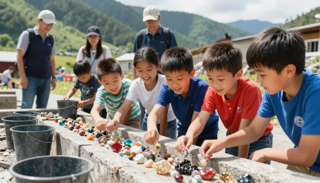 Children discovering gemstones while mining at Emerald Village North Carolina family activity Children discovering gemstones while mining at Emerald Village North Carolina family activity
