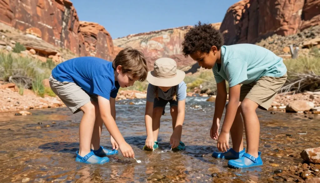 Children exploring creek in Unaweep Canyon Children exploring creek in Unaweep Canyon