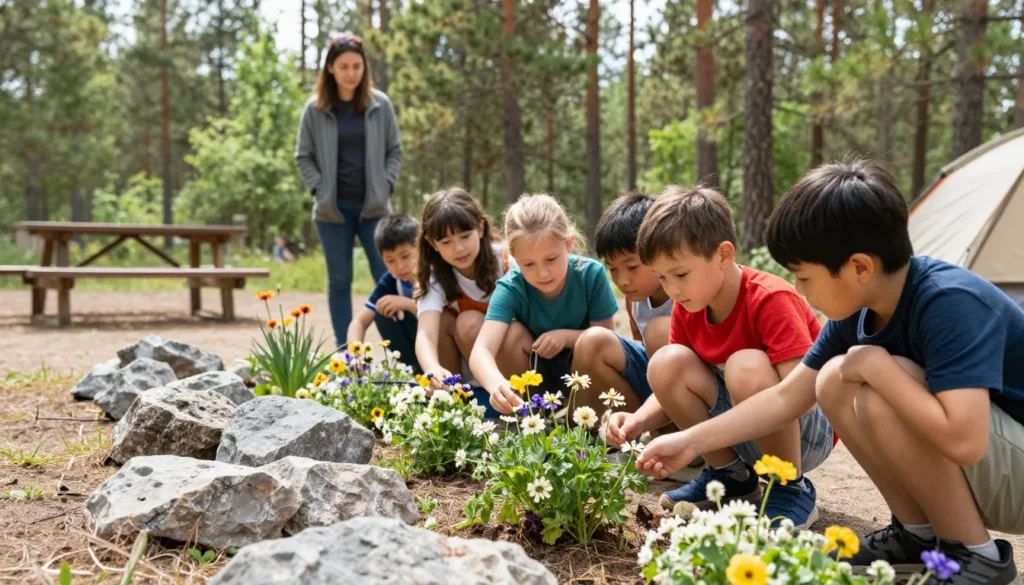 Children exploring nature at safe campground Children exploring nature at safe campground