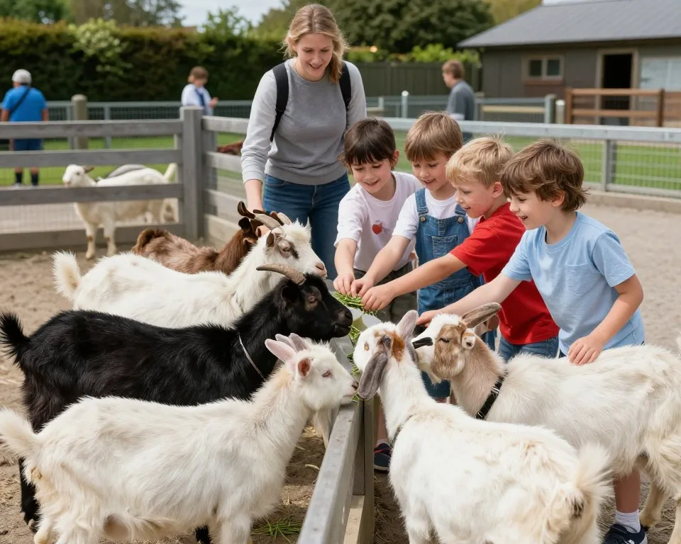 Children feeding animals at petting zoo in Tralee Town Park Children feeding animals at petting zoo in Tralee Town Park