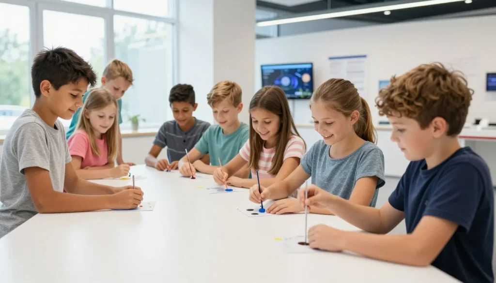 Children playing in interactive science exhibit at Copernicus Science Centre