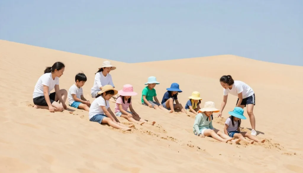 Children playing safely on small sand dunes Nevada Children playing safely on small sand dunes Nevada