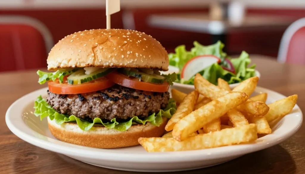 Classic American diner meal with burger and fries