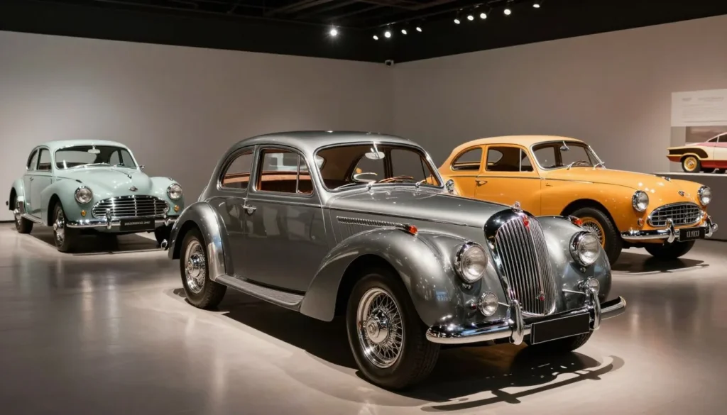 Classic vintage automobiles museum display