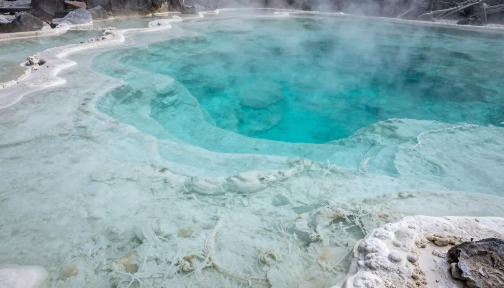Clear turquoise geothermal water in natural rock pool Clear turquoise geothermal water in natural rock pool