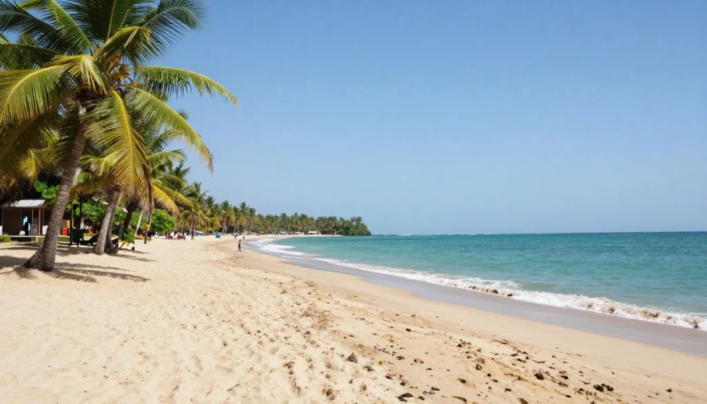 Coastal landscape with palm trees in Kribi, Cameroon
