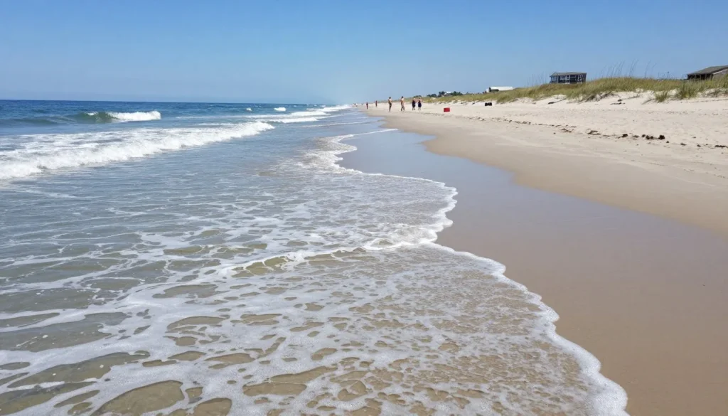 Coastal scenery near Outer Banks with sandy beach and ocean waves Coastal scenery near Outer Banks with sandy beach and ocean waves