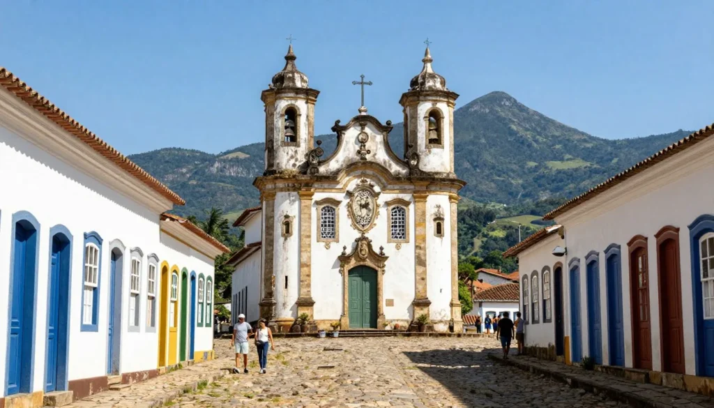 Colonial architecture and church in Ouro Preto historic town