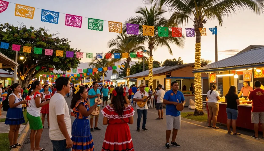 Colorful Costa Rican festival celebration in Jaco with traditional decorations