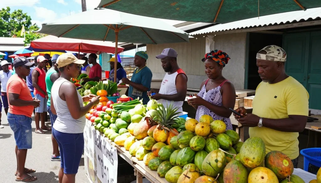 Colorful Kingstown market with fresh tropical produce Colorful Kingstown market with fresh tropical produce