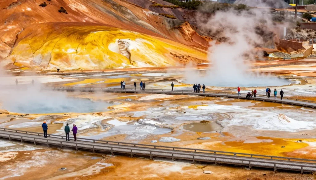 Colorful Seltun geothermal area with mineral deposits and steam