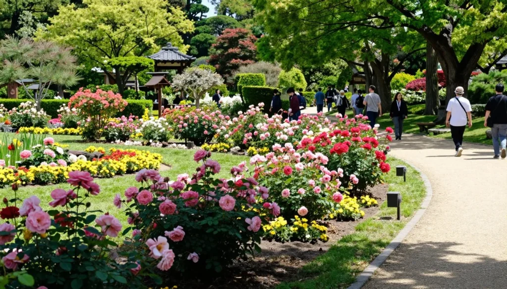Colorful flower gardens in a Japanese public park