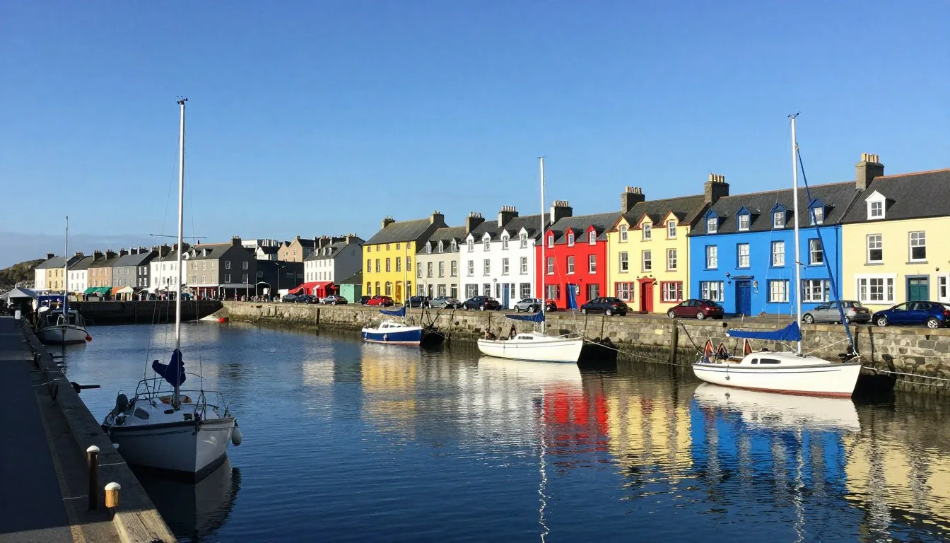 Colorful-waterfront-buildings-along-Kinsale-harbour-with-sailboats-moored-in-calm-water Colorful waterfront buildings along Kinsale harbour with sailboats moored in calm water