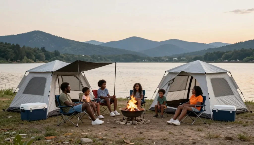 Comfortable camping setup near South Fork water Comfortable camping setup near South Fork water
