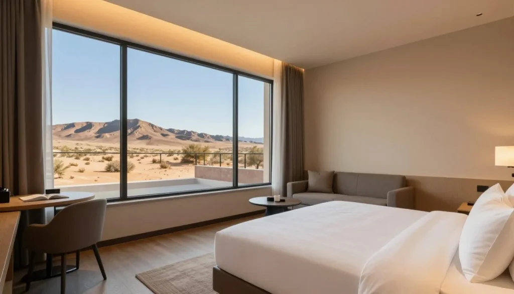 Comfortable hotel room with Nevada desert view Comfortable hotel room with Nevada desert view