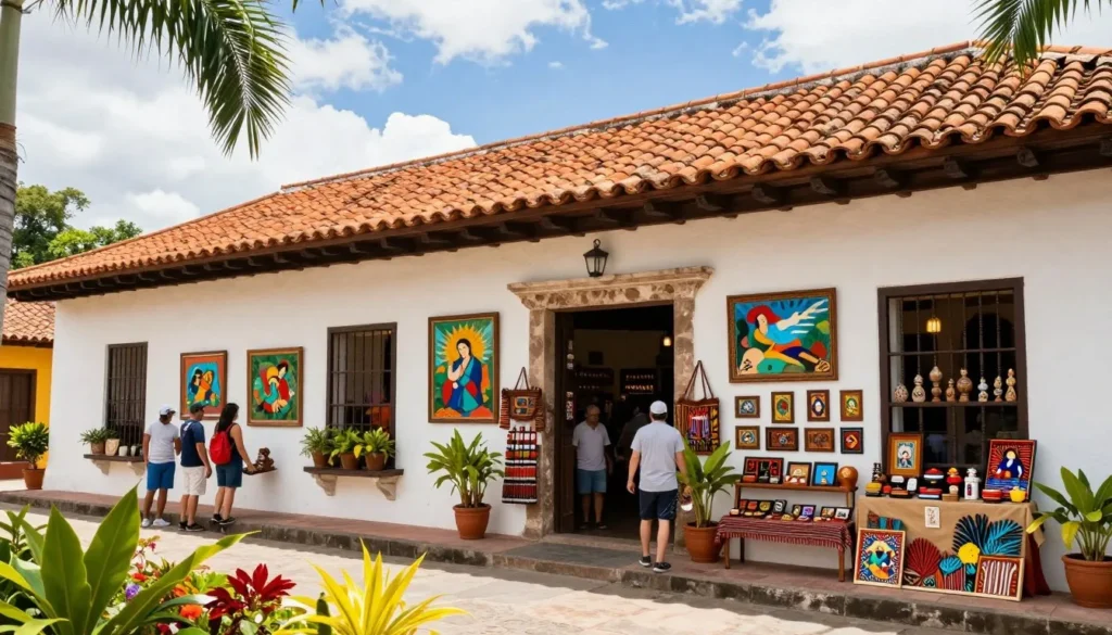 Costa Rican cultural center with traditional architecture and artwork displays