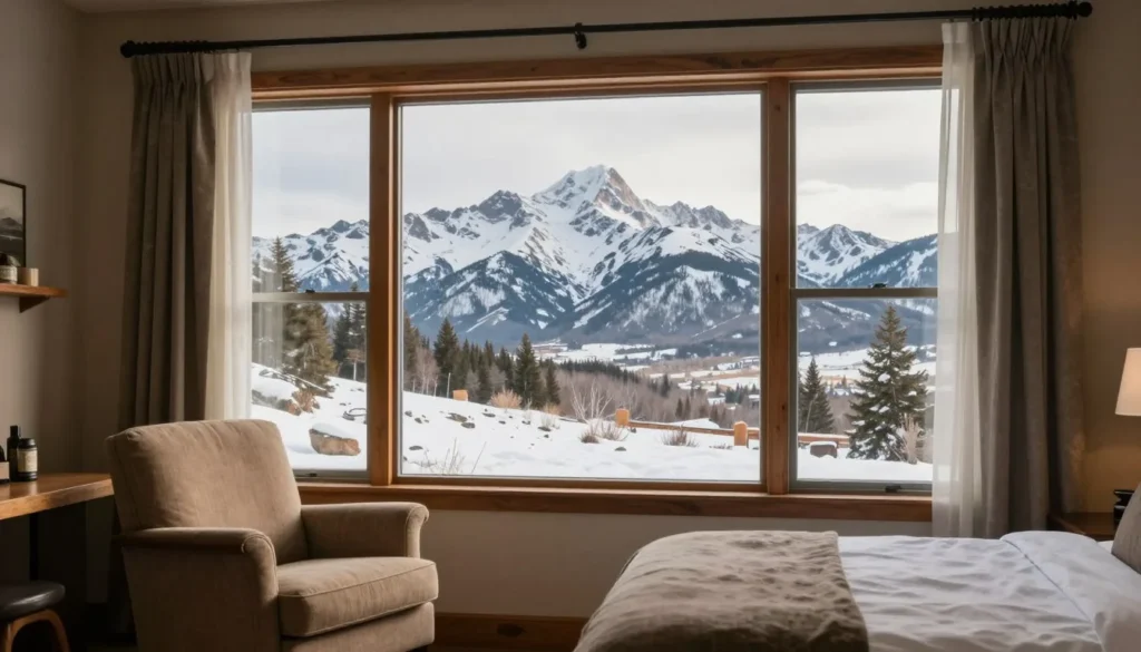 Cozy bed and breakfast interior mountain view