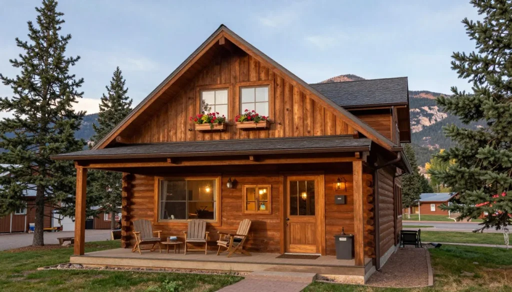 Cozy mountain cabin accommodation in Lake City with wooden exterior and mountain views Cozy mountain cabin accommodation in Lake City with wooden exterior and mountain views