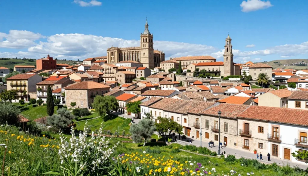 Cuenca's architecture and surrounding green valleys under perfect spring weather conditions