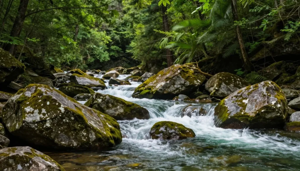 Cullasaja River flowing through rocky gorge Cullasaja River flowing through rocky gorge