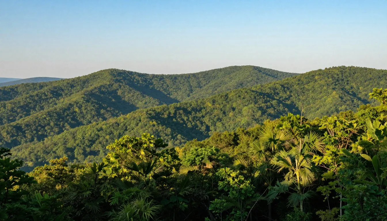 Cumberland-Mountain-State-Park-Tennessee-scenic-overlook-with-forested-hills-and-valleys Cumberland Mountain State Park Tennessee scenic overlook with forested hills and valleys