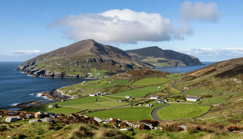 Dingle Peninsula coastal scenery with mountains and ocean