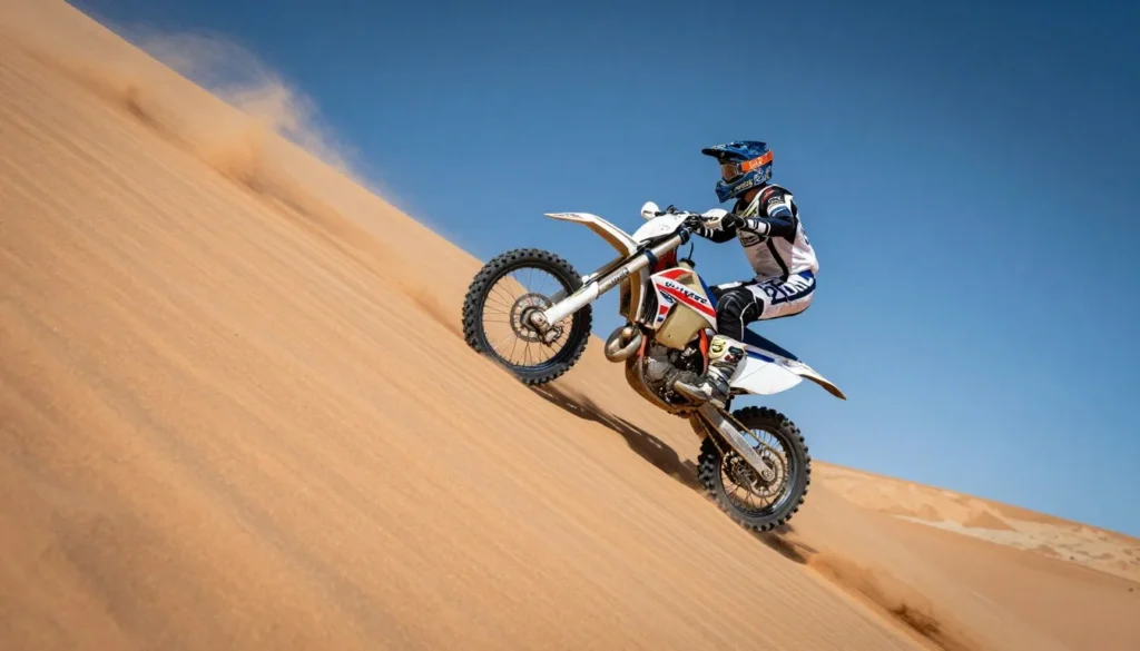 Dirt bike rider climbing steep sand dune at Sand Mountain Dirt bike rider climbing steep sand dune at Sand Mountain