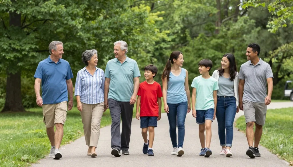 Diverse family walking on paved path at Indian Mountain State Park Diverse family walking on paved path at Indian Mountain State Park