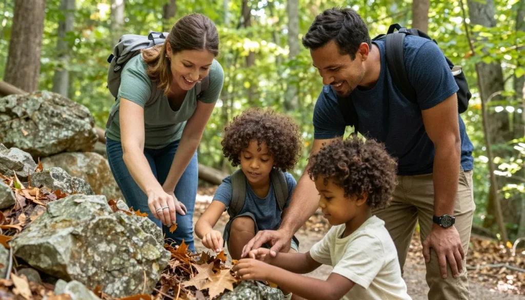 Diverse family with children exploring nature trail in Tennessee Diverse family with children exploring nature trail in Tennessee
