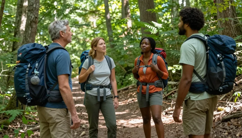 Diverse group hiking through Appalachian forest