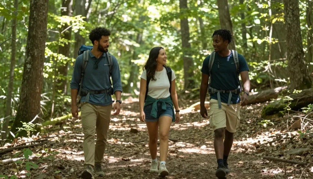 Diverse hikers on trail at Indian Mountain State Park Diverse hikers on trail at Indian Mountain State Park