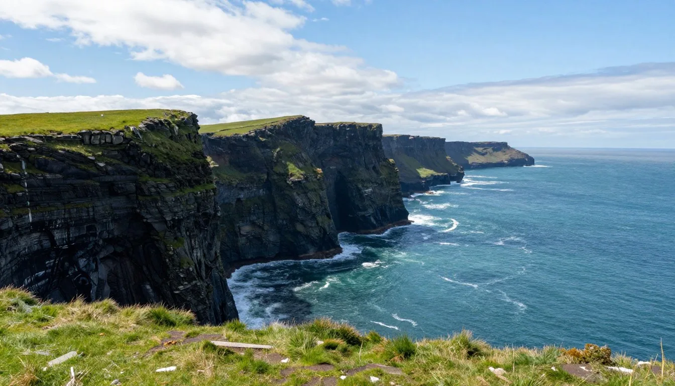Dramatic coastal cliffs of Slieve League towering over the Atlantic Ocean in County Donegal Ireland