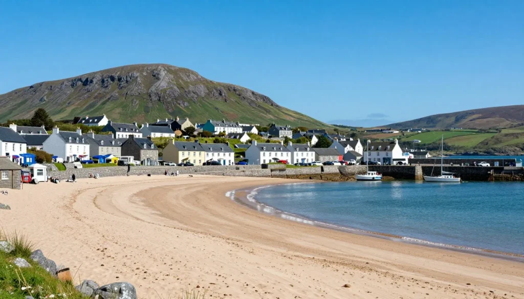 Dunfanaghy coastal village with beach and mountains