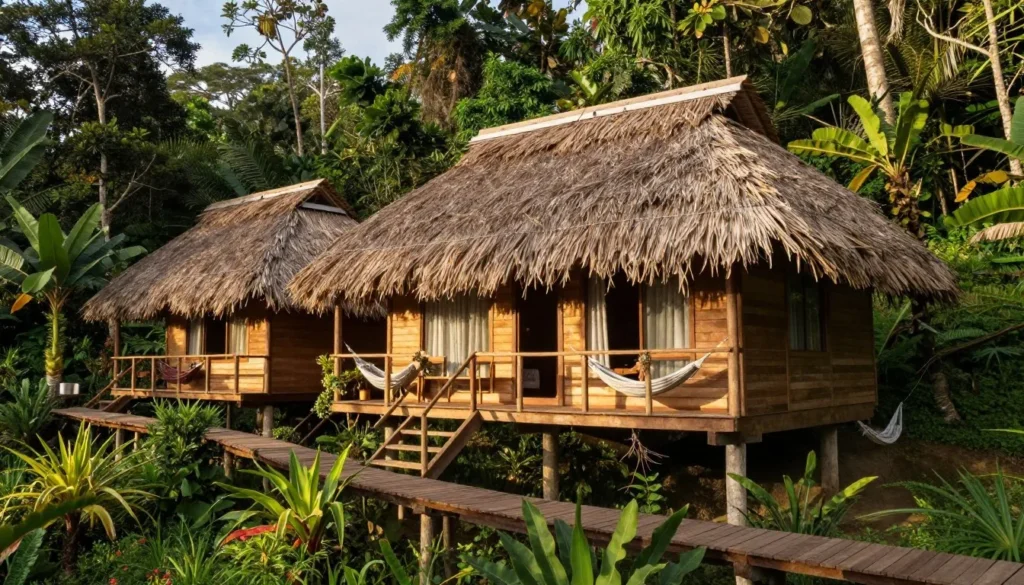 Eco-lodge accommodation in Tortuguero surrounded by rainforest
