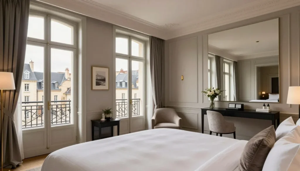 Elegant Luxembourg City boutique hotel room with city views and European decor