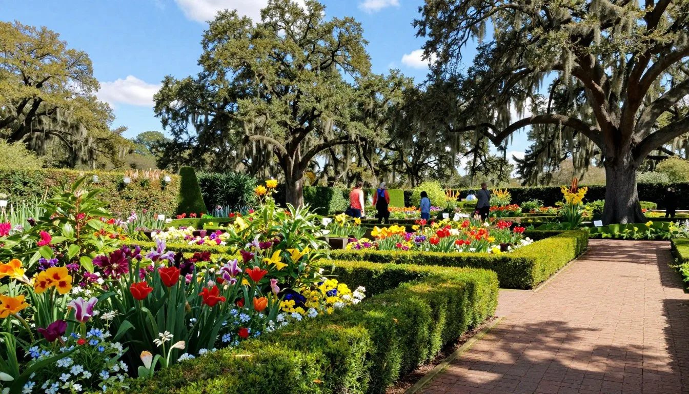 Elizabethan-Gardens-North-Carolina-formal-garden-with-colorful-seasonal-blooms-and-ancient-live Elizabethan Gardens North Carolina formal garden with colorful seasonal blooms and ancient live oak trees