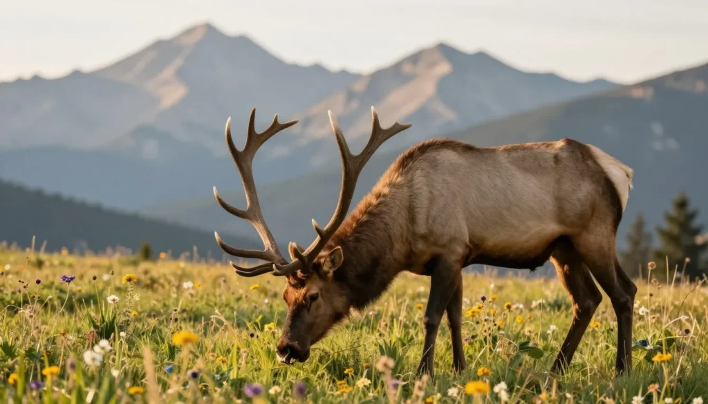 Elk grazing in mountain meadow Elk grazing in mountain meadow