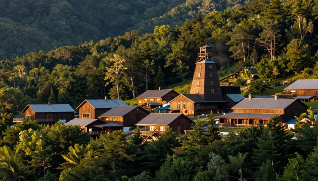 Emerald Village North Carolina mining village nestled in Blue Ridge Mountains at golden hour Emerald Village North Carolina mining village nestled in Blue Ridge Mountains at golden hour