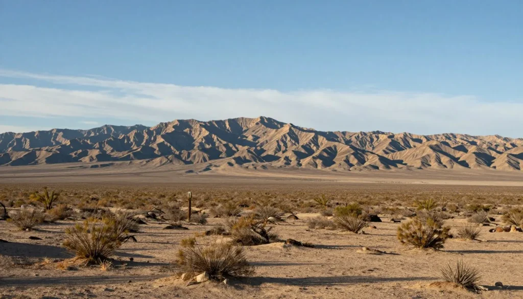 Expansive desert vista with mountain ranges Expansive desert vista with mountain ranges