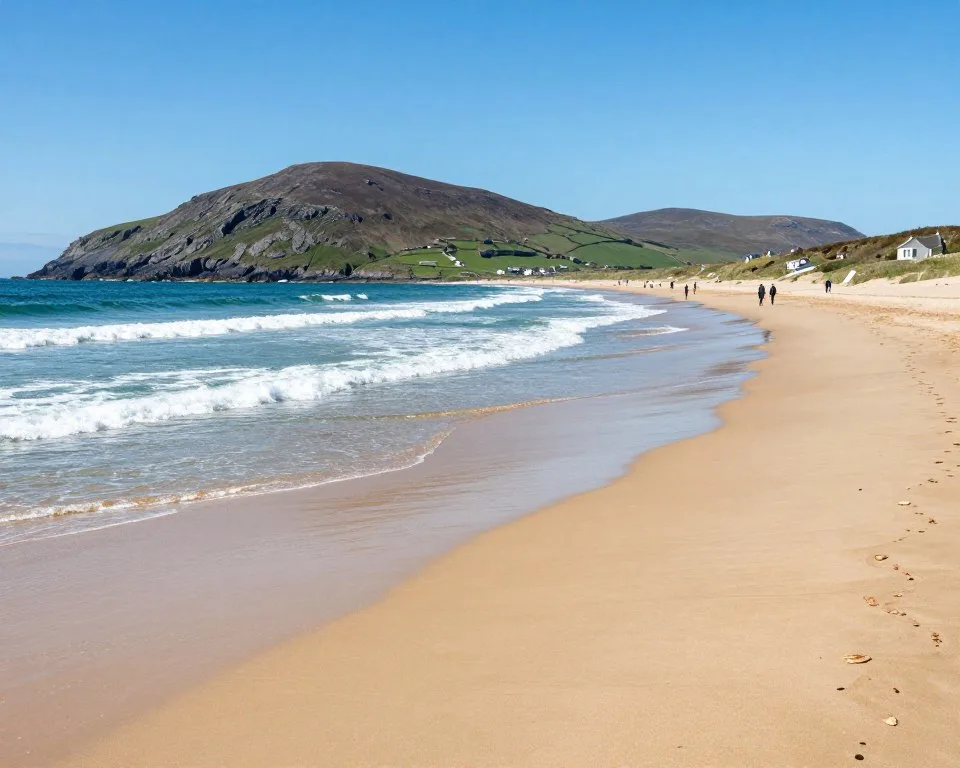 Expansive sandy Inch Beach with mountain backdrop in County Kerry Expansive sandy Inch Beach with mountain backdrop in County Kerry
