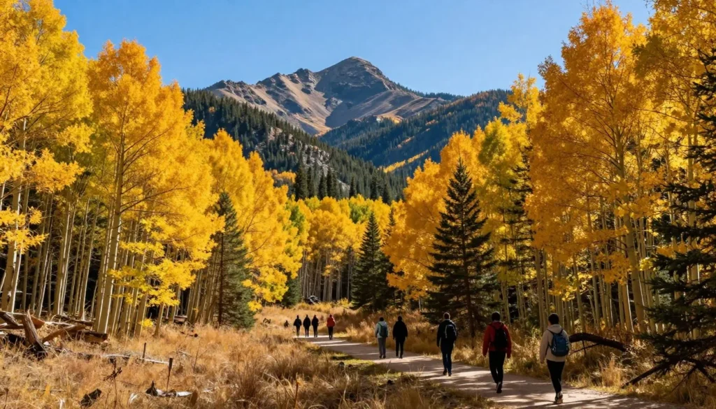 Fall colors at Pine Valley Recreation Area with golden aspens and pine trees Fall colors at Pine Valley Recreation Area with golden aspens and pine trees