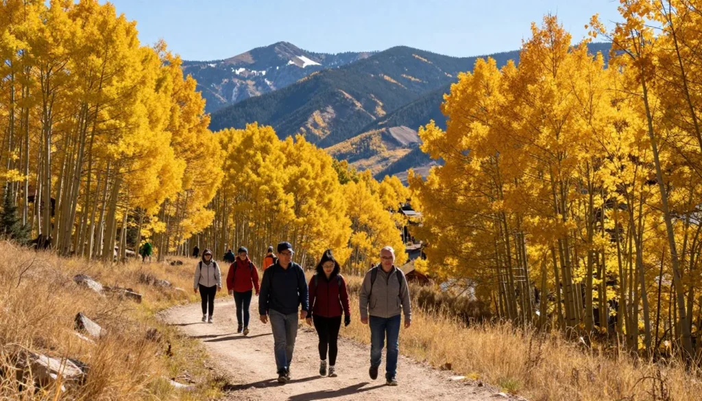 Fall foliage colors surrounding Glenwood Springs with yellow aspen trees and mountain backdrop