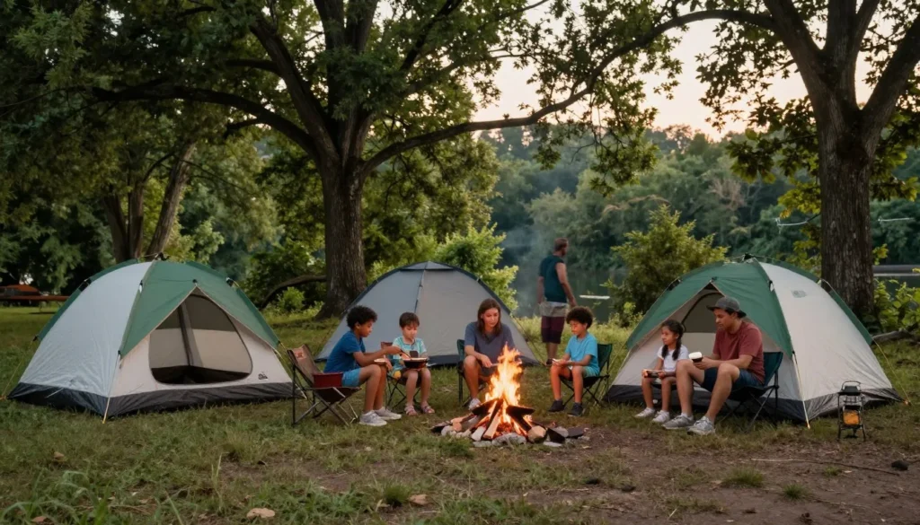 Families camping with tents at affordable campsites in Harrison Bay State Park Families camping with tents at affordable campsites in Harrison Bay State Park