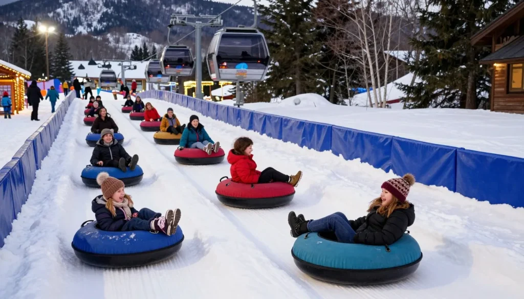 Families enjoying snow tubing at Tube World Cataloochee Families enjoying snow tubing at Tube World Cataloochee