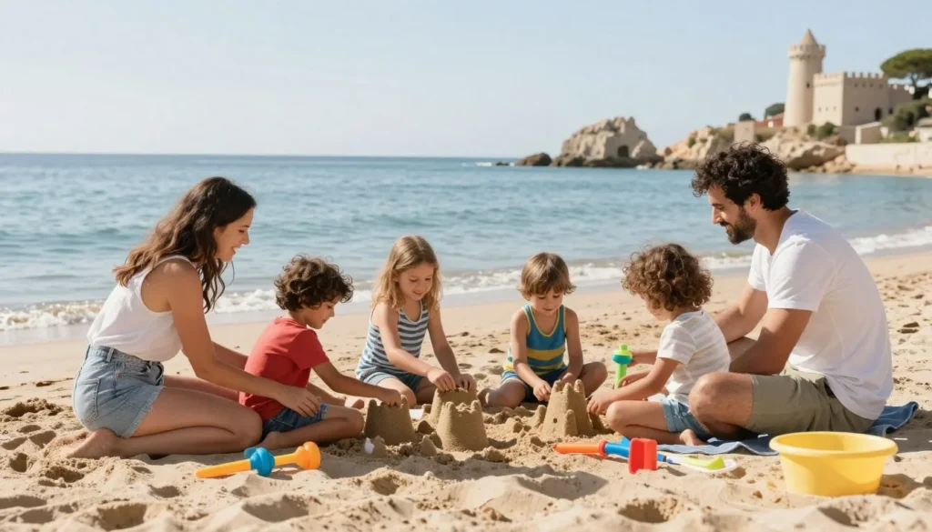 Family beach activities Peniscola children playing Mediterranean coast