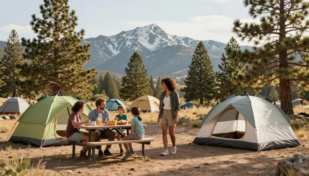 Family camping at mountain campground