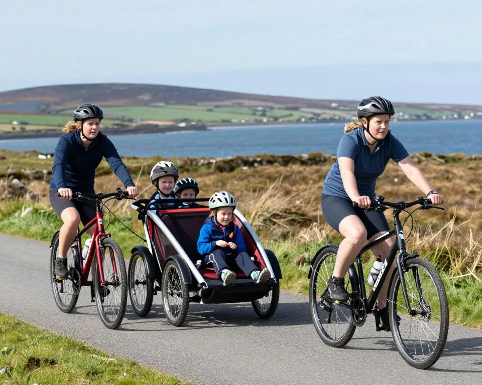 Family cycling together on Tralee Fenit Greenway path Family cycling together on Tralee Fenit Greenway path