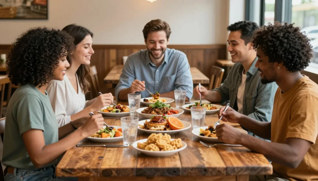 Family dining together at rustic restaurant table Tennessee Family dining together at rustic restaurant table Tennessee