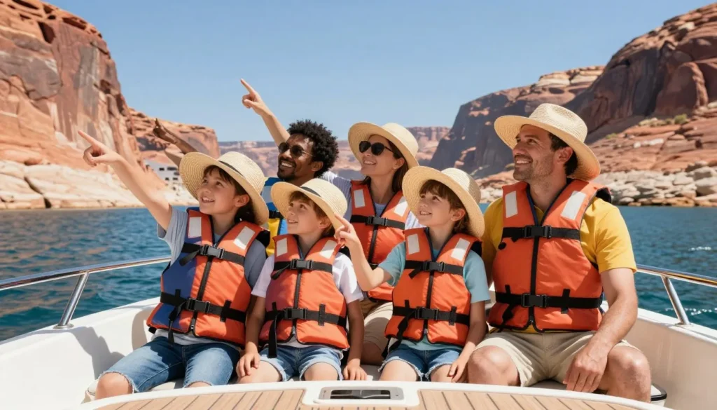 Family enjoying boat tour on Lake Powell