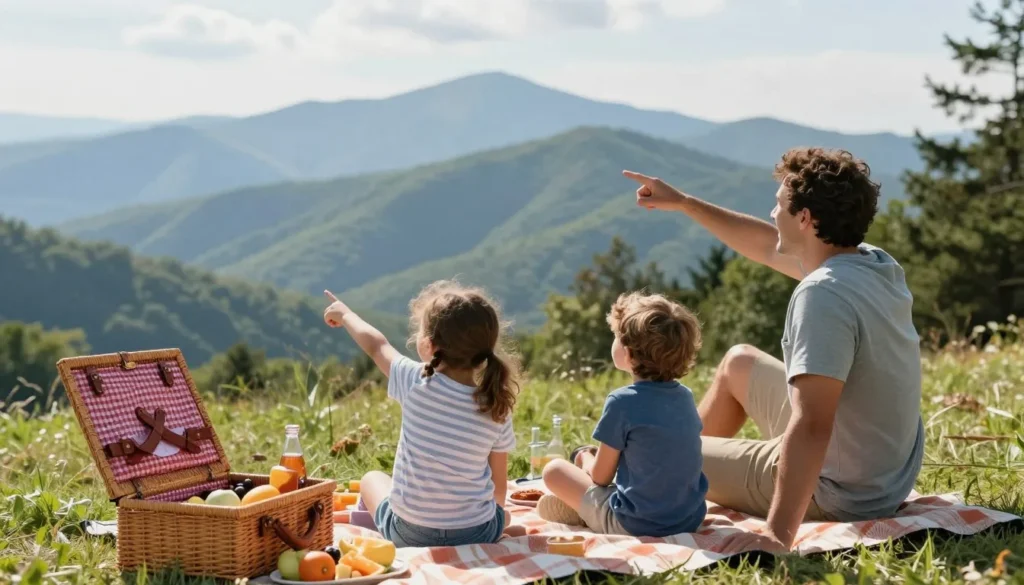 Family enjoying picnic at Foothills Parkway overlook Family enjoying picnic at Foothills Parkway overlook